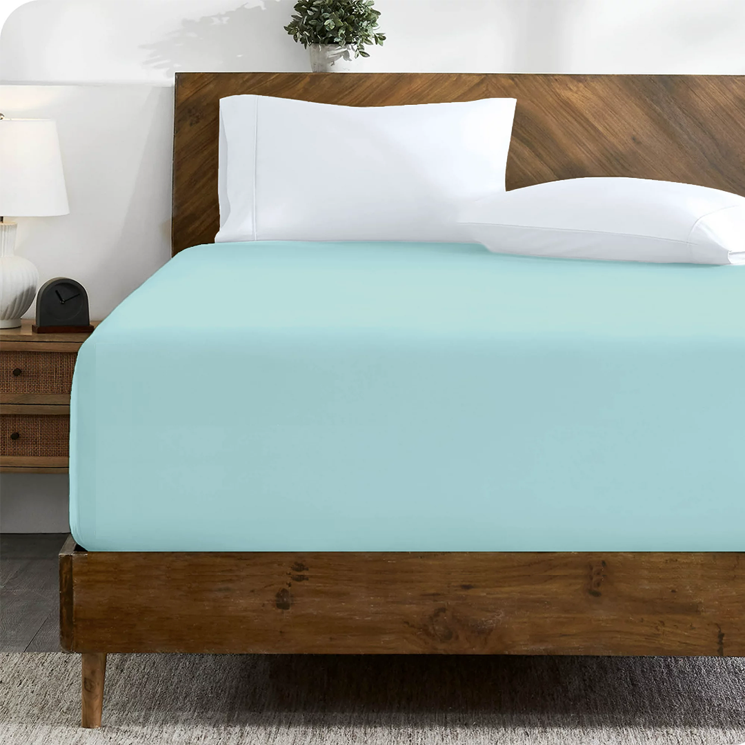 Aqua Blue Fitted Sheet Solid Sateen Comfy