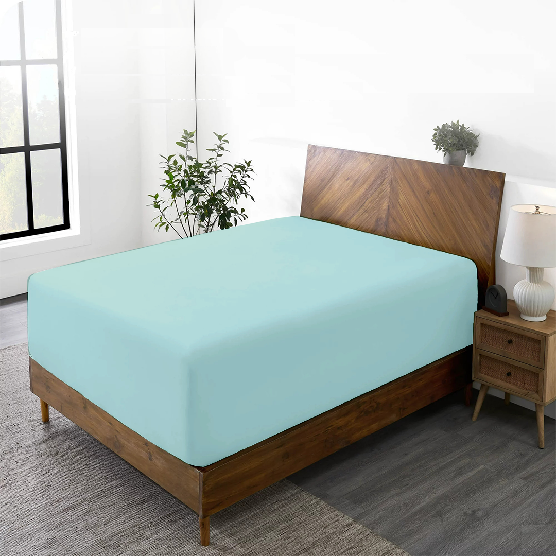 Aqua Blue Fitted Sheet Solid Sateen Comfy