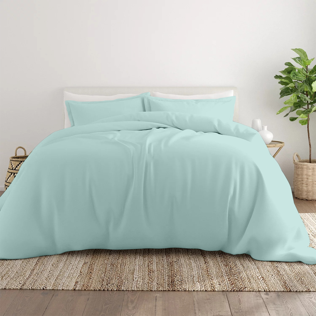 Aqua Blue Duvet Cover Set Solid Comfy Sateen