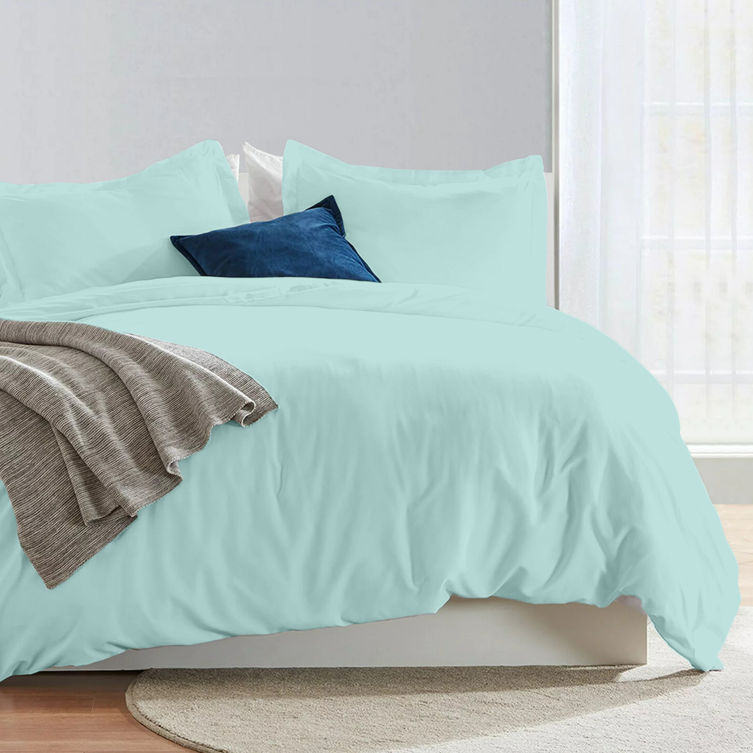 Aqua Blue Duvet Cover Set Solid Comfy Sateen