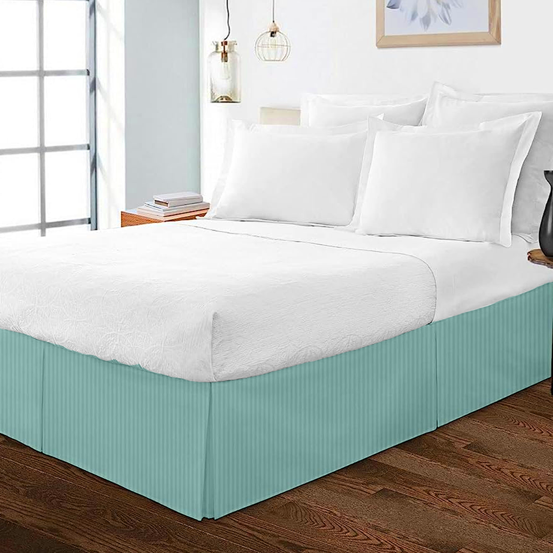 Aqua Blue Stripe  Bed Skirt (Comfy - 300TC)