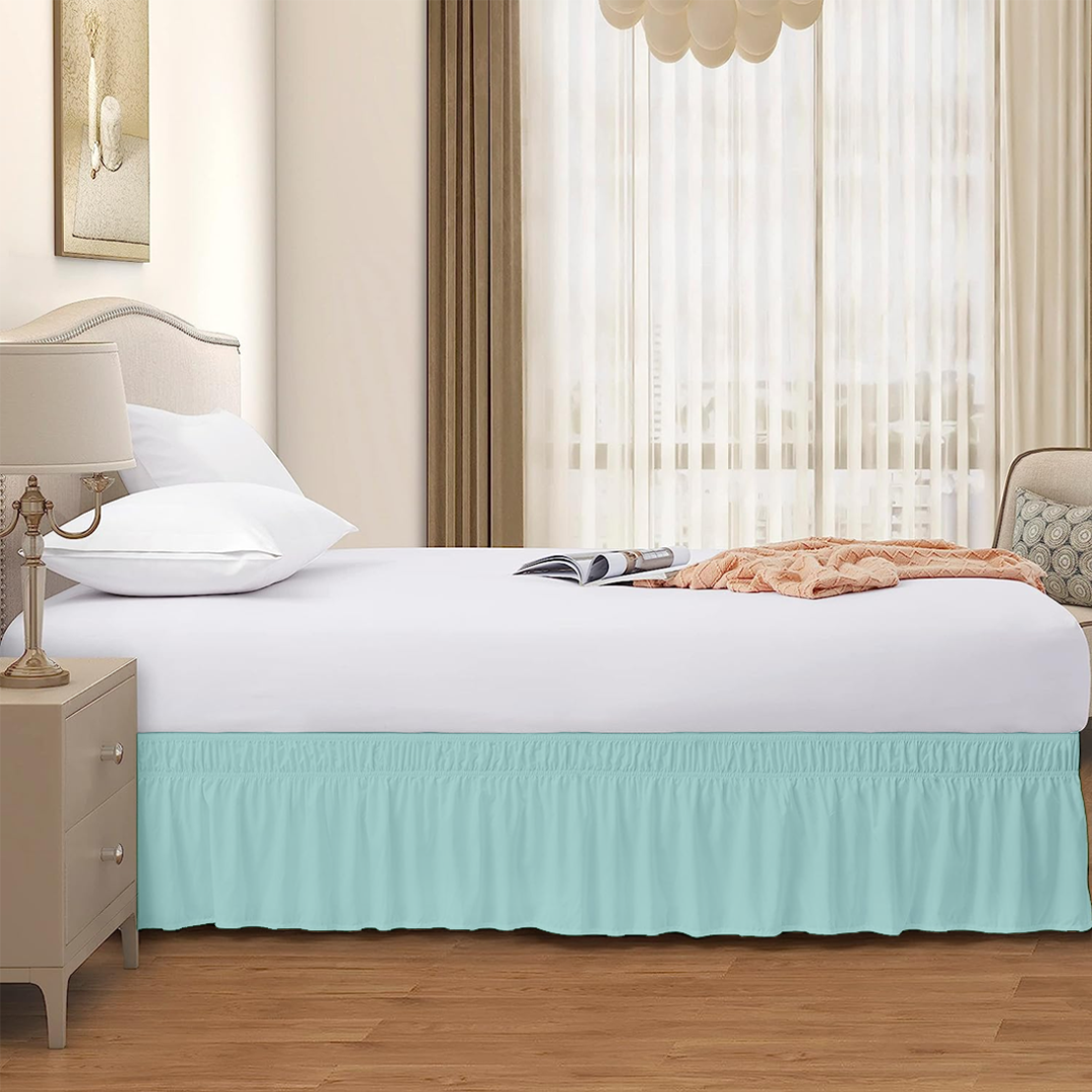 Aqua Blue Wrap Around Bed Skirt Solid Comfy Sateen