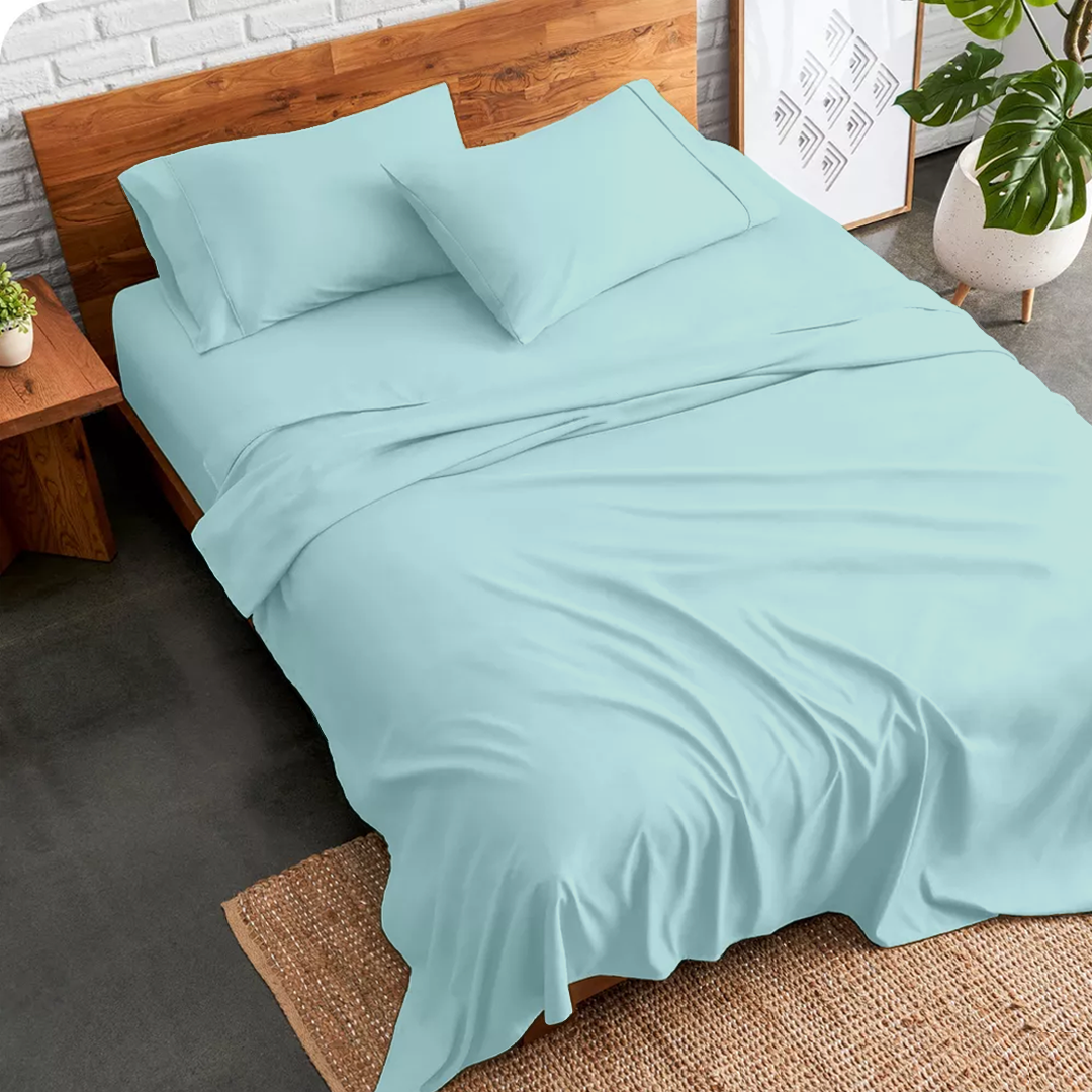 Aqua Blue Sheets Set Comfy Solid Sateen