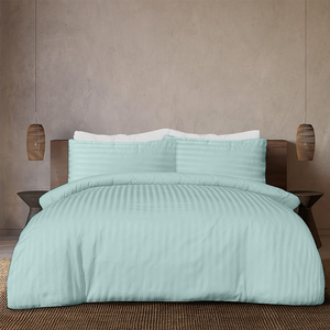 Aqua Blue Stripe Duvet Cover Set Sateen Comfy