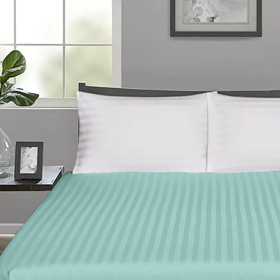 Aqua Blue Stripe Fitted Sheet Comfy Sateen