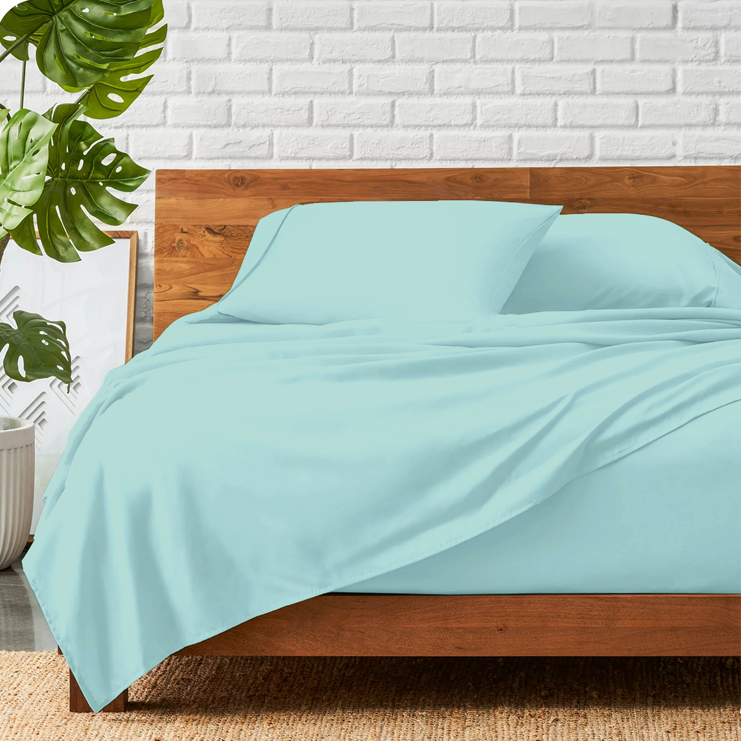 Aqua Blue Sheets Set Comfy Solid Sateen