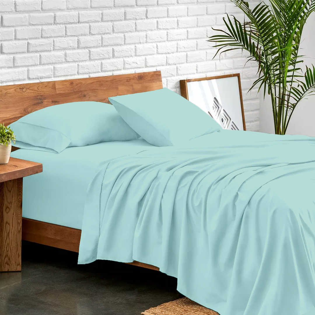 Aqua Blue Sheets Set Comfy Solid Sateen