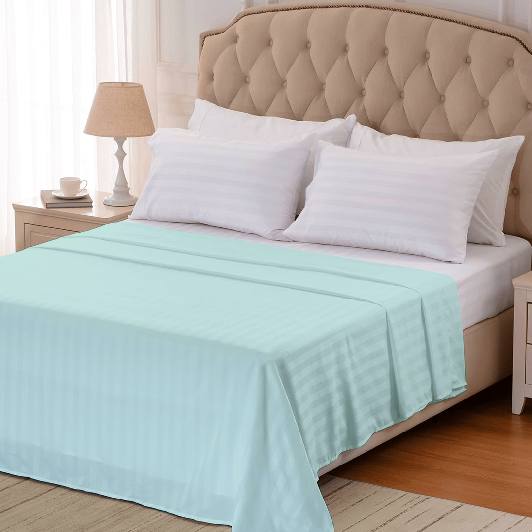 Aqua Blue Stripe Flat Sheet Comfy Sateen