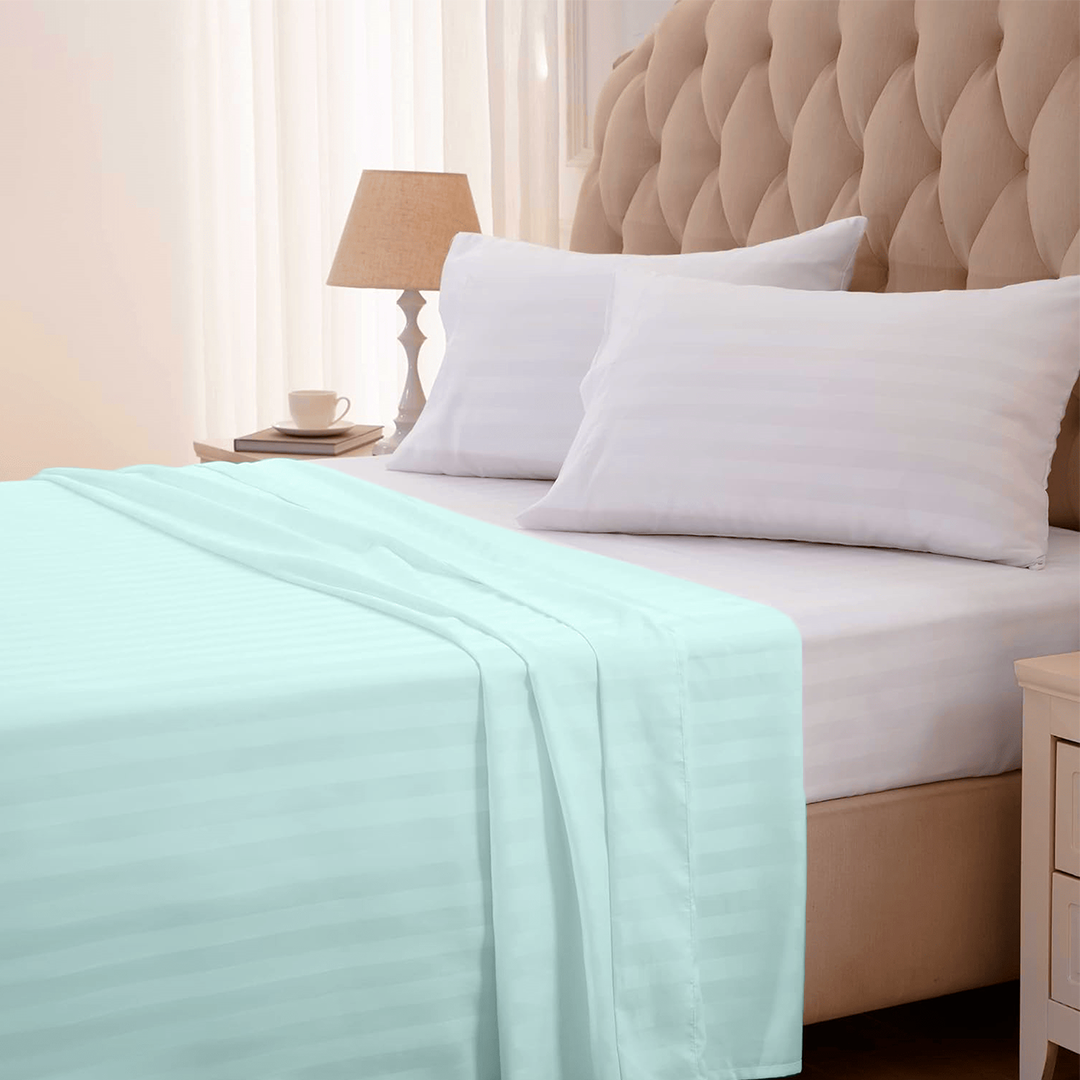 Aqua Blue Stripe Flat Sheet Comfy Sateen