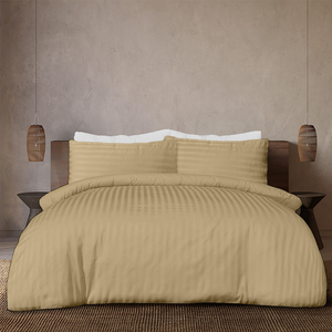 Beige Stripe Duvet Cover set Comfy Sateen