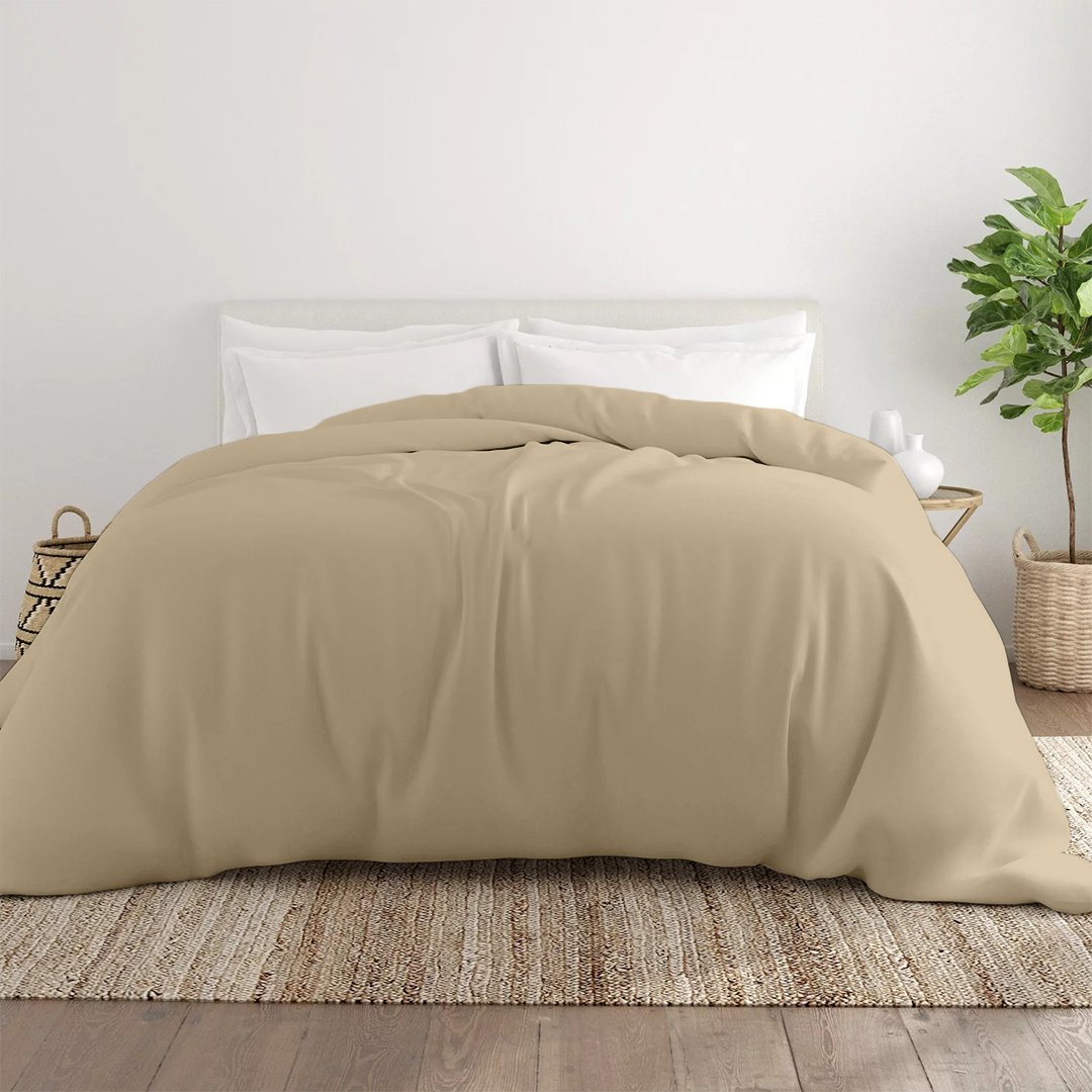 Beige Duvet Cover Solid Comfy Sateen