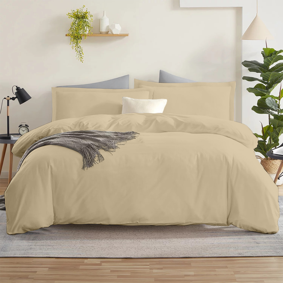 Beige Duvet Cover Set Solid Comfy Sateen