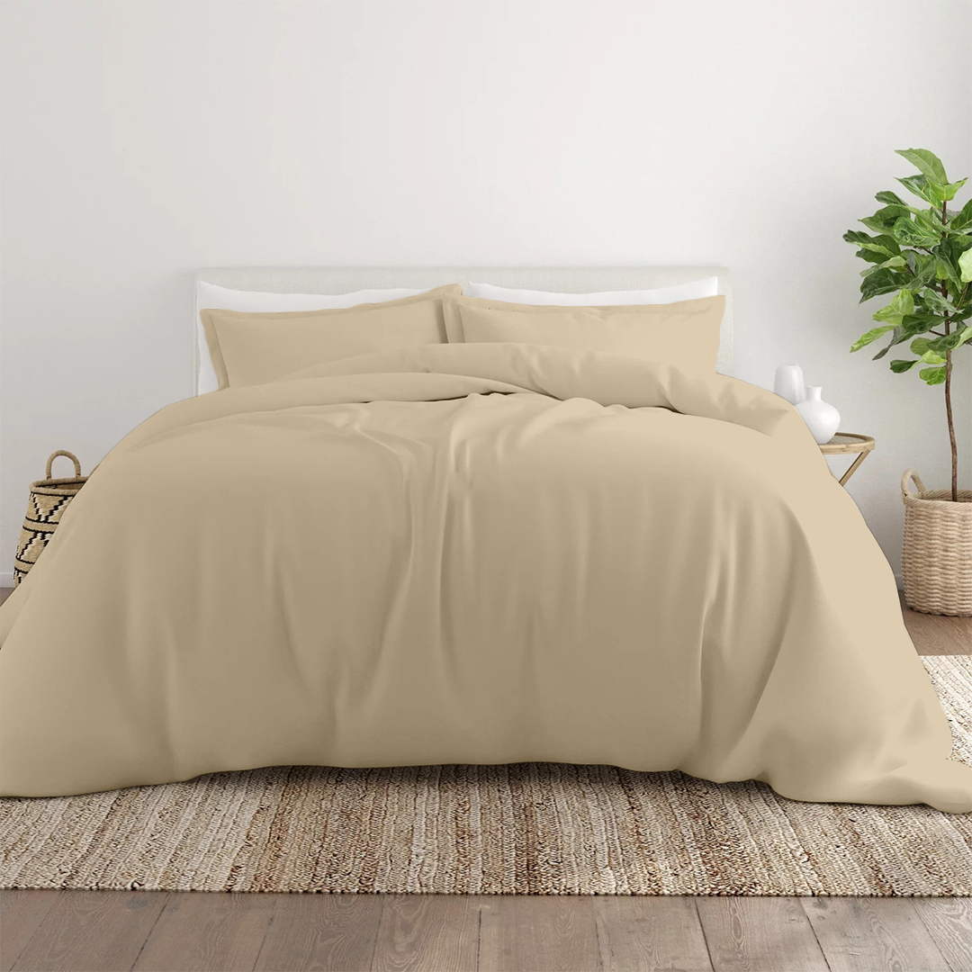 Beige Duvet Cover Set Solid Comfy Sateen