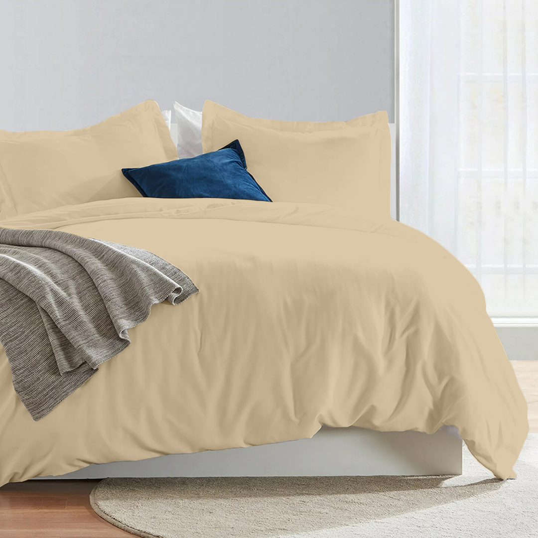 Beige Duvet Cover Set Solid Comfy Sateen