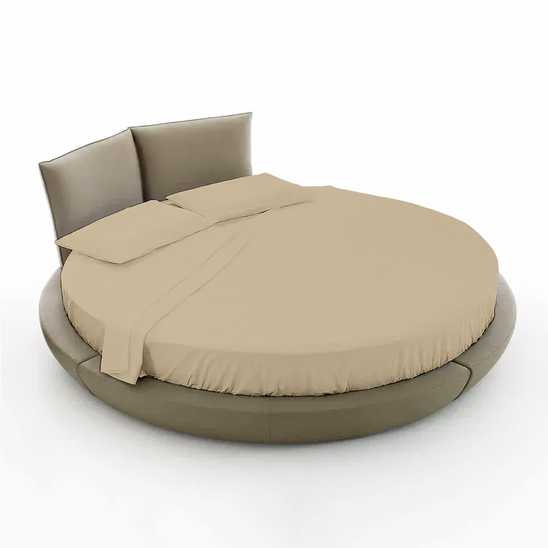 Sateen Round Sheet Set Comfy Solid 96 Inch Diameter Beige