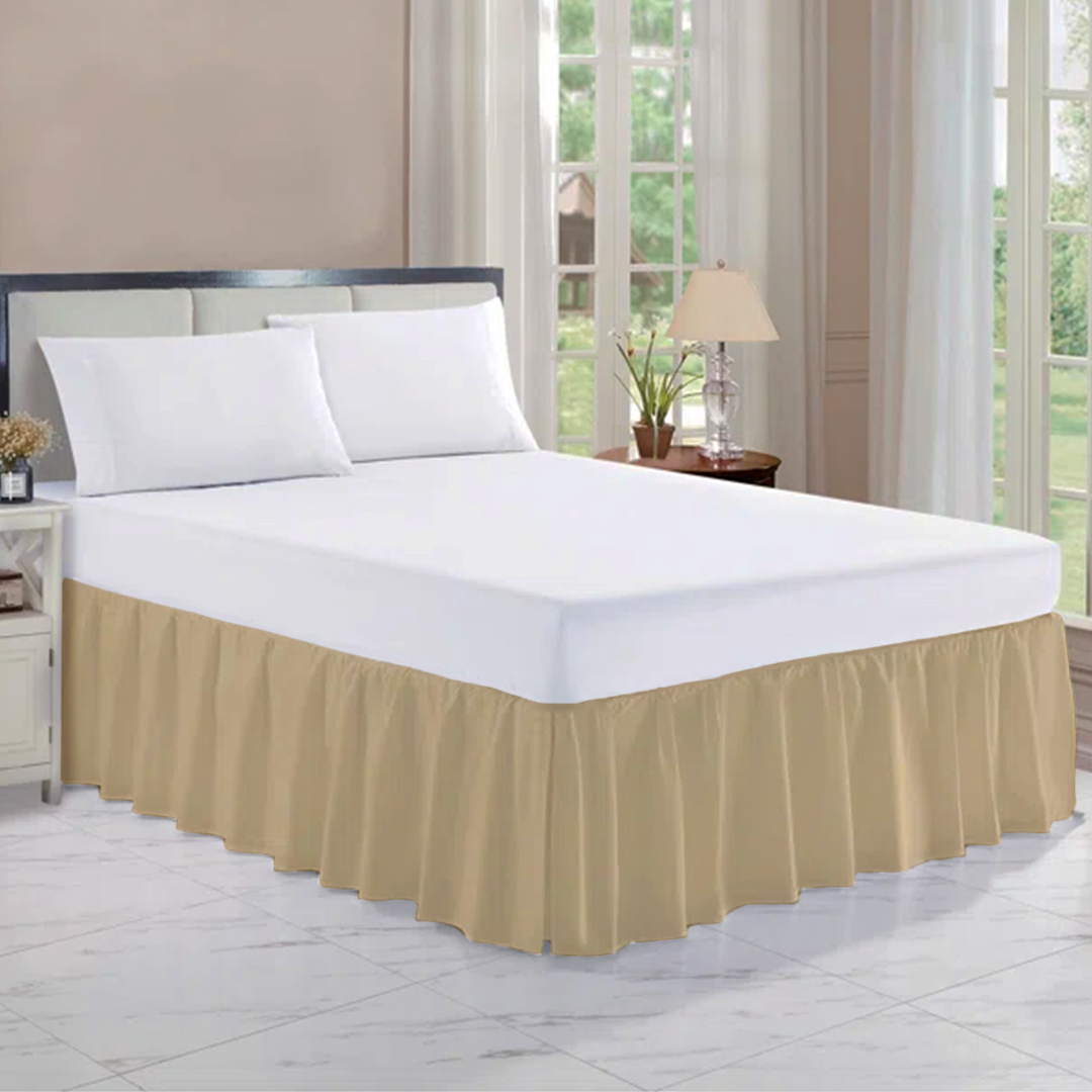 Beige Gathered Bed Skirt Comfy Solid