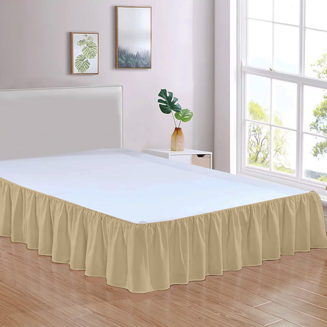 Beige Gathered Bed Skirt Comfy Solid