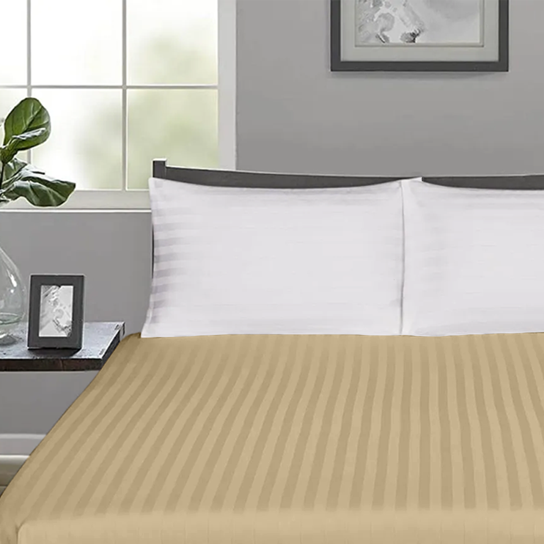 Beige Stripe Fitted Sheet Comfy Sateen