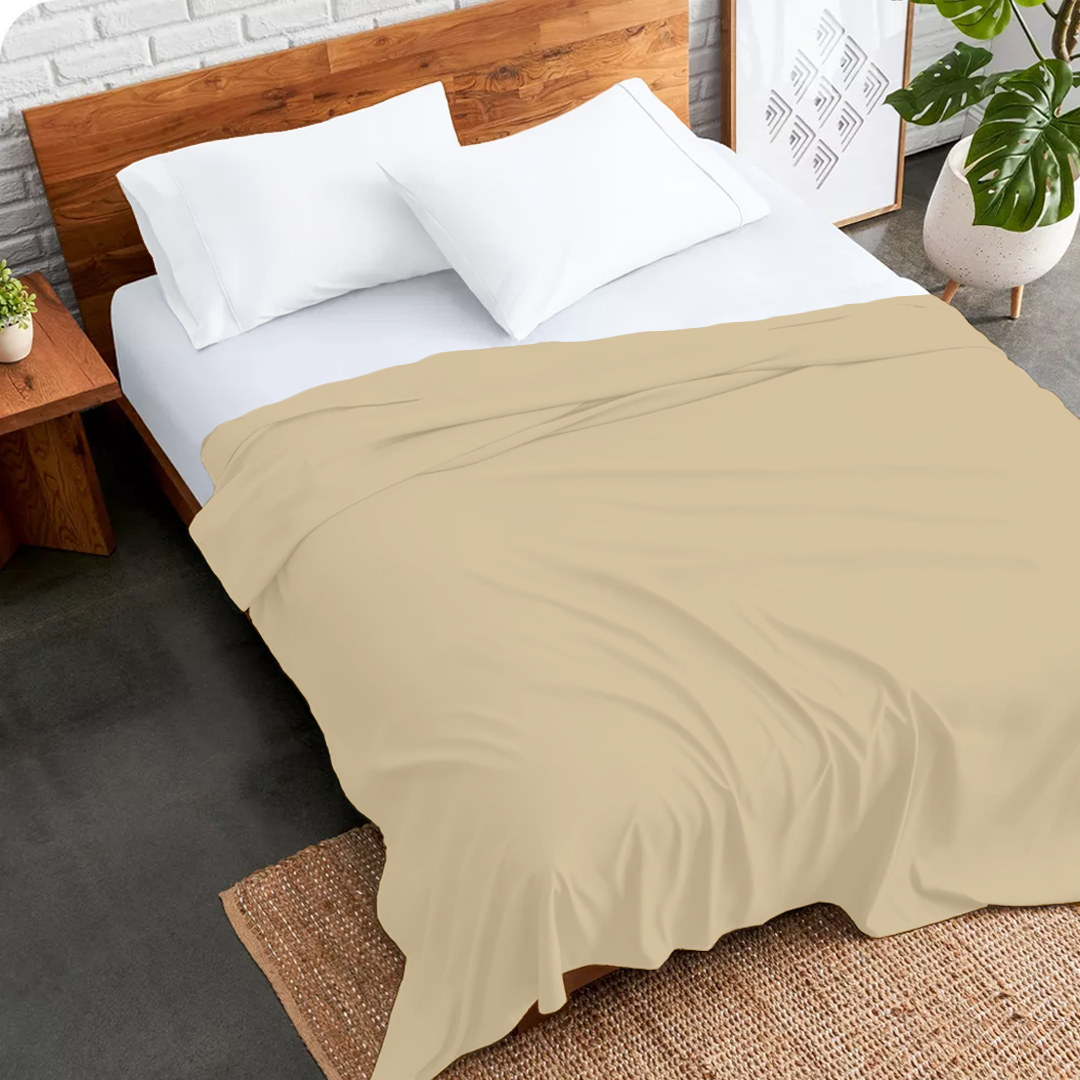 Beige Flat Sheet Solid Comfy Sateen