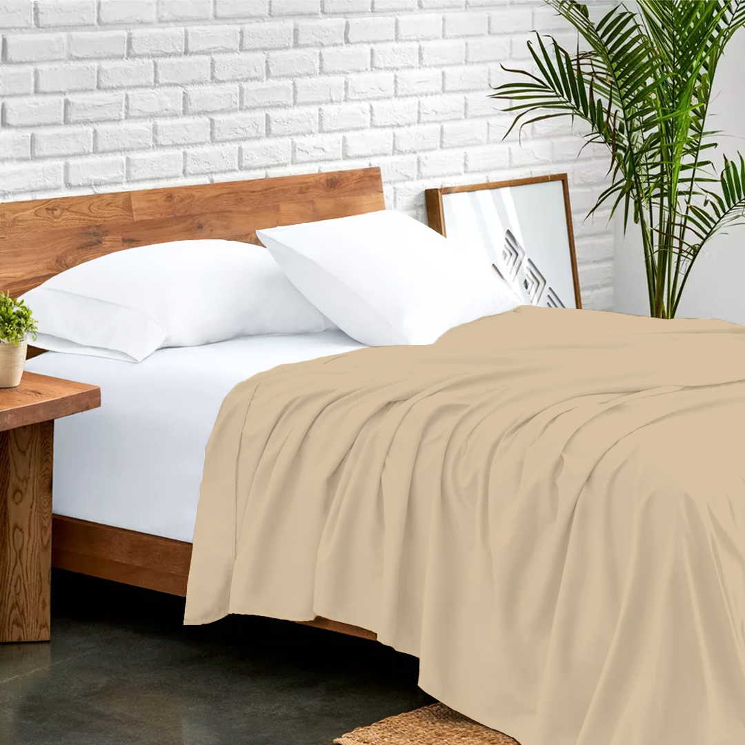 Beige Flat Sheet Solid Comfy Sateen