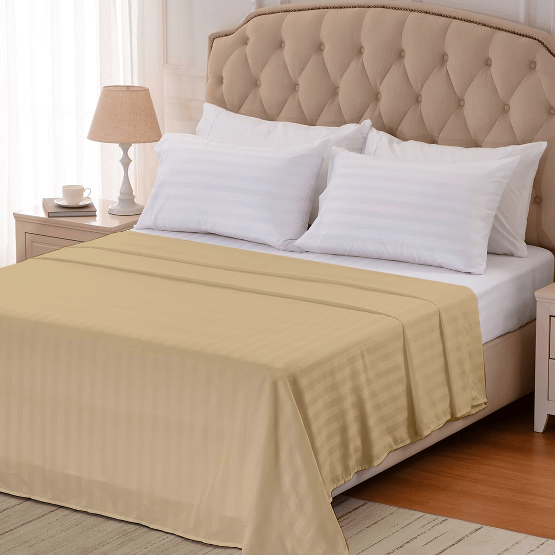 Beige Stripe Flat Sheet Comfy Sateen