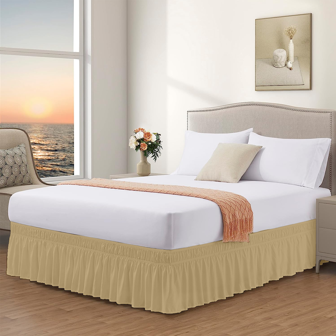 Beige Wrap Around Bed Skirt Solid Comfy Sateen