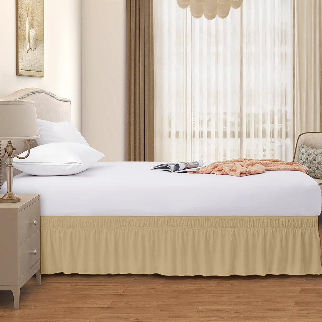 Beige Wrap Around Bed Skirt Solid Comfy Sateen