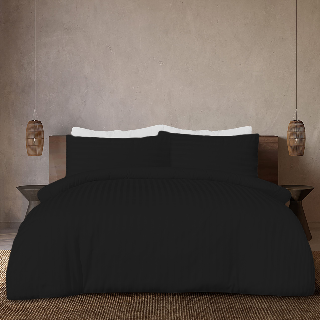 Black Stripe Duvet Cover Set Sateen Comfy