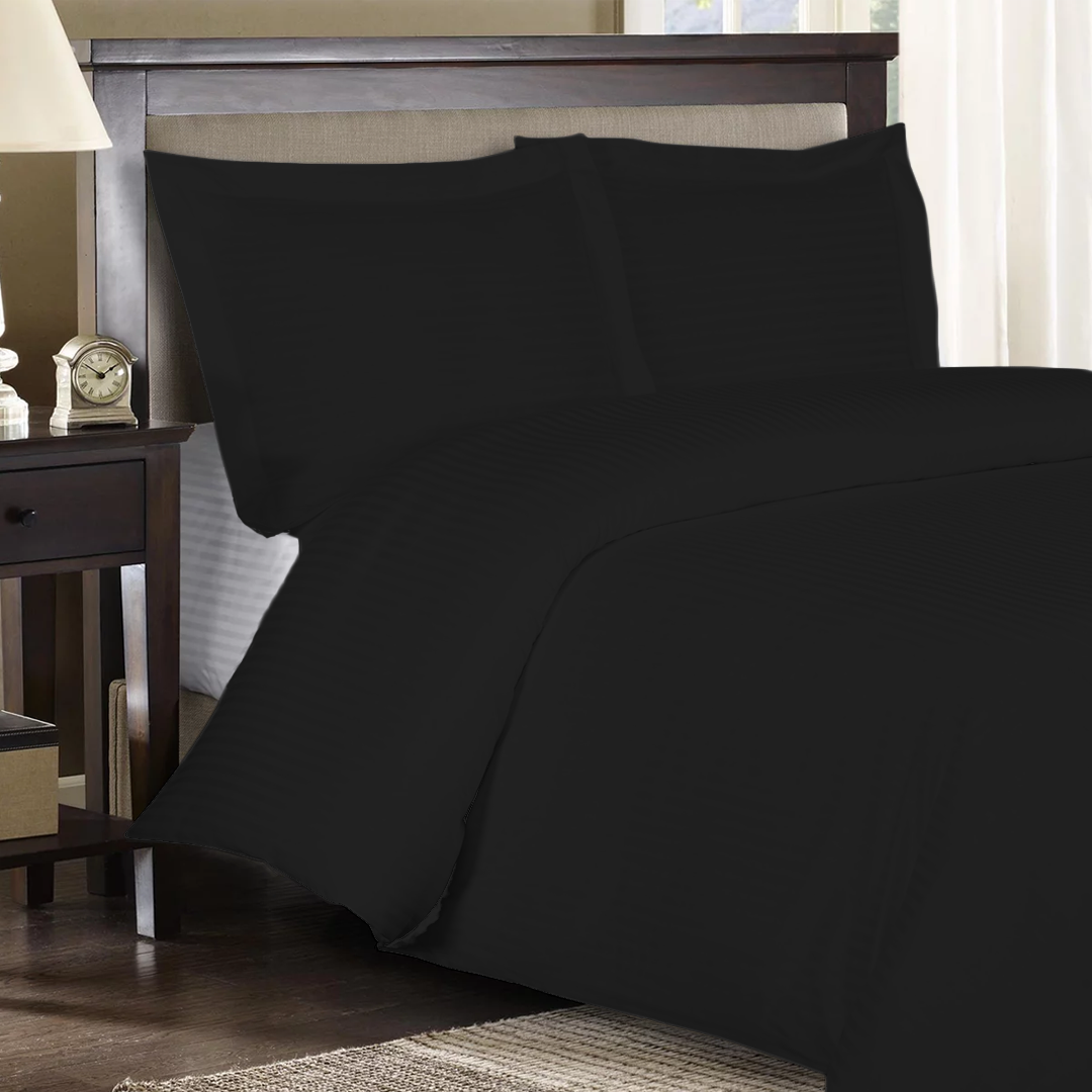 Black Stripe Duvet Cover Set Sateen Comfy