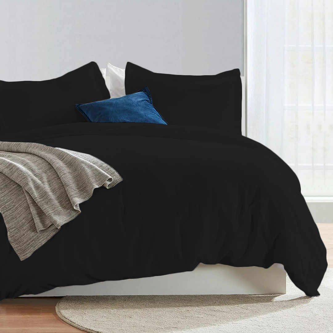 Black Duvet Cover Set Comfy Solid Sateen