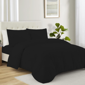 Solid Black Duvet Cover Set with Fitted Sheet Comfy