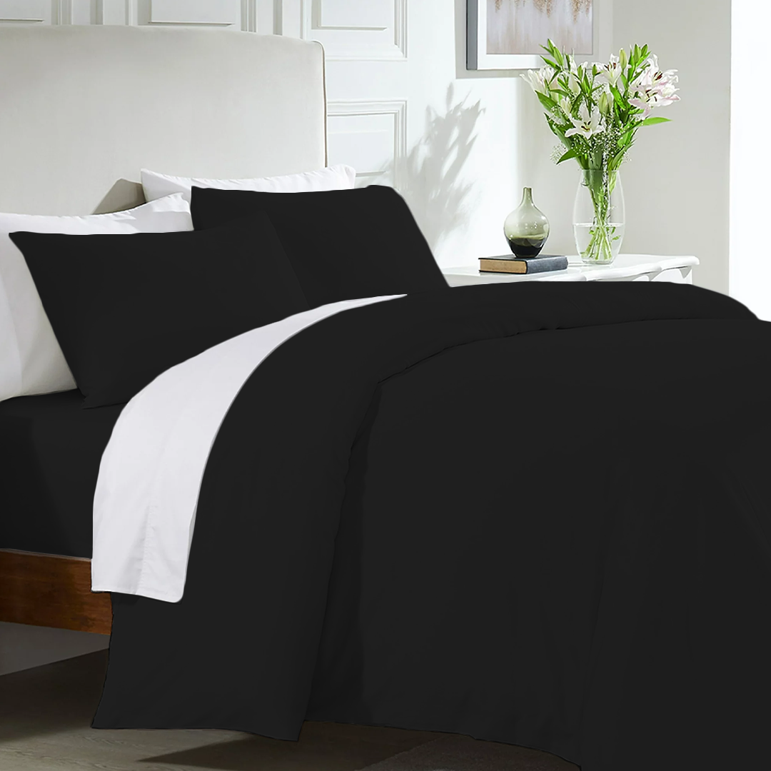 Solid Black Duvet Cover Set with Fitted Sheet Comfy