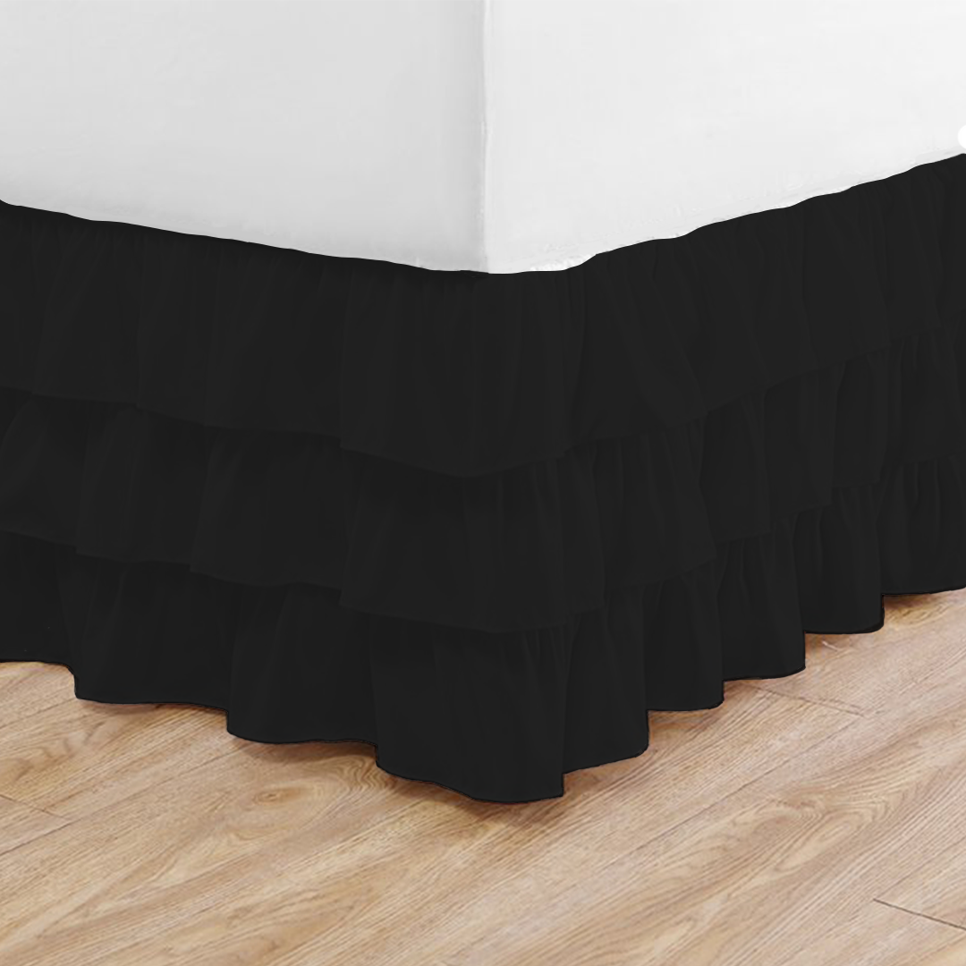 Black Multi Ruffle Bed Skirt Bliss Solid