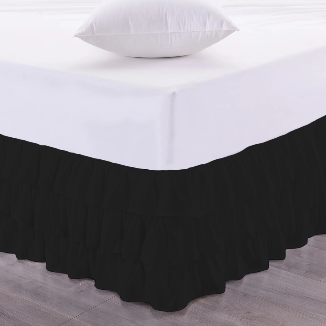 Black Multi Ruffle Bed Skirt Bliss Solid