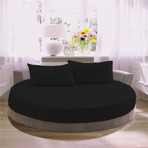 Black Round Fitted Sheet with Pillowcase Comfy Solid Sateen