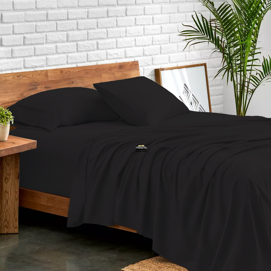 Bliss Black Bed Sheet Set King, Queen, Twin XL - AanyaLinen