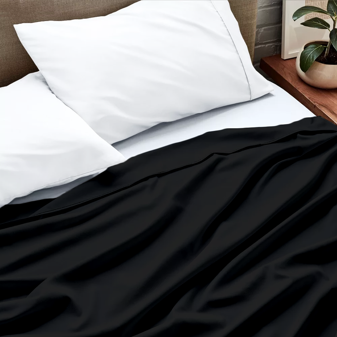 Black Cotton Flat Sheet Solid Comfy Sateen