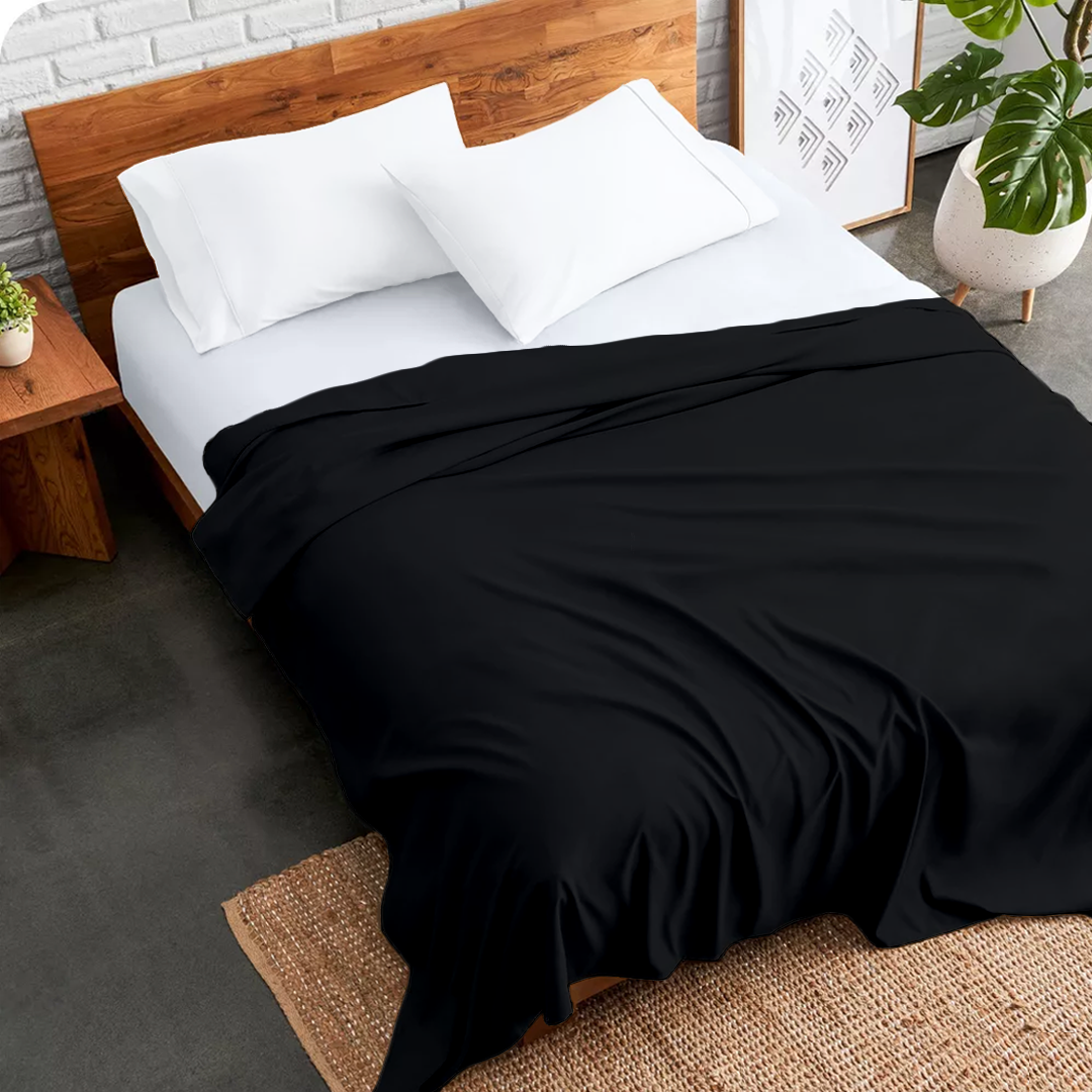 Black Cotton Flat Sheet Solid Comfy Sateen