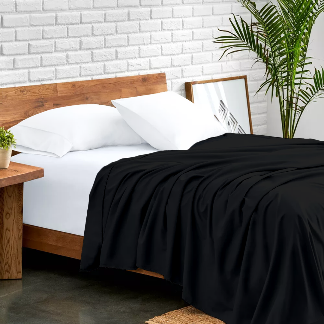 Black Cotton Flat Sheet Solid Comfy Sateen