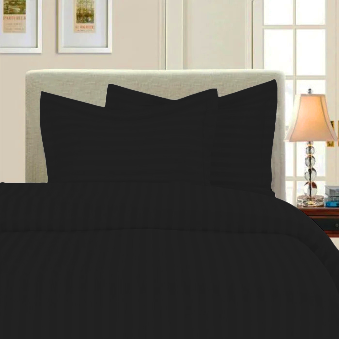 Black Stripe Duvet Cover Set with Fitted Sheet Comfy Sateen