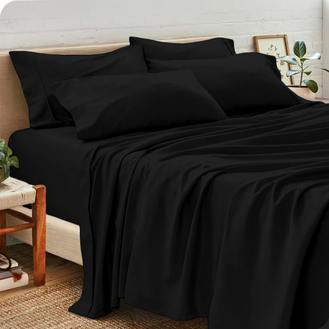 Black Sheet Set with Extra Pillowcase Solid Bliss Sateen