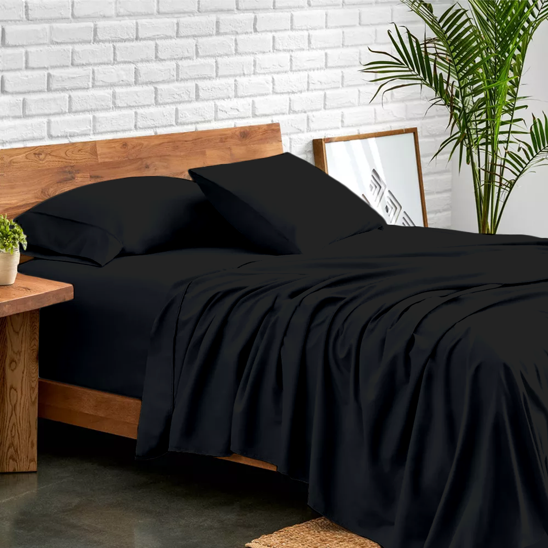 Black Cotton Sheet Set Comfy Solid Sateen