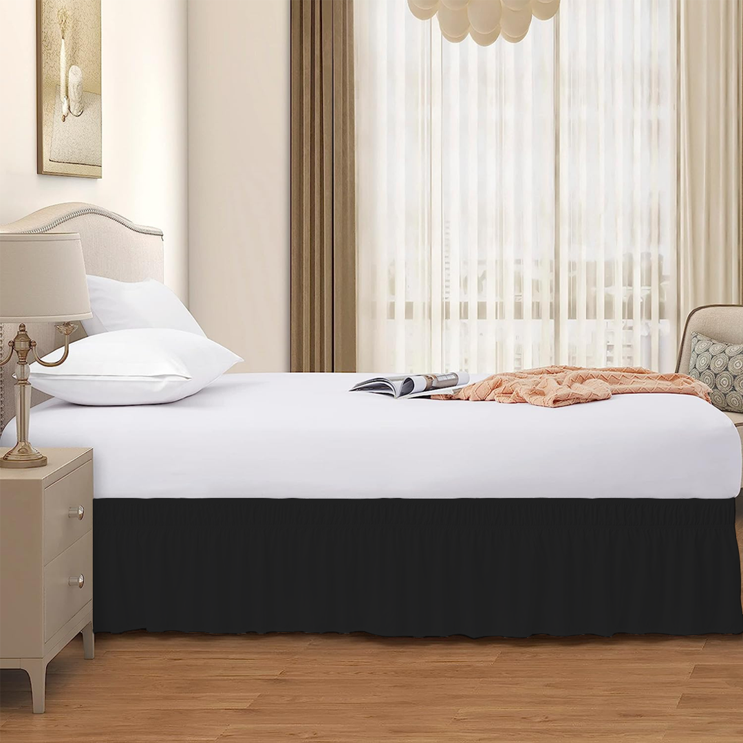 Black Wrap Around Bed Skirt Solid Bliss Sateen