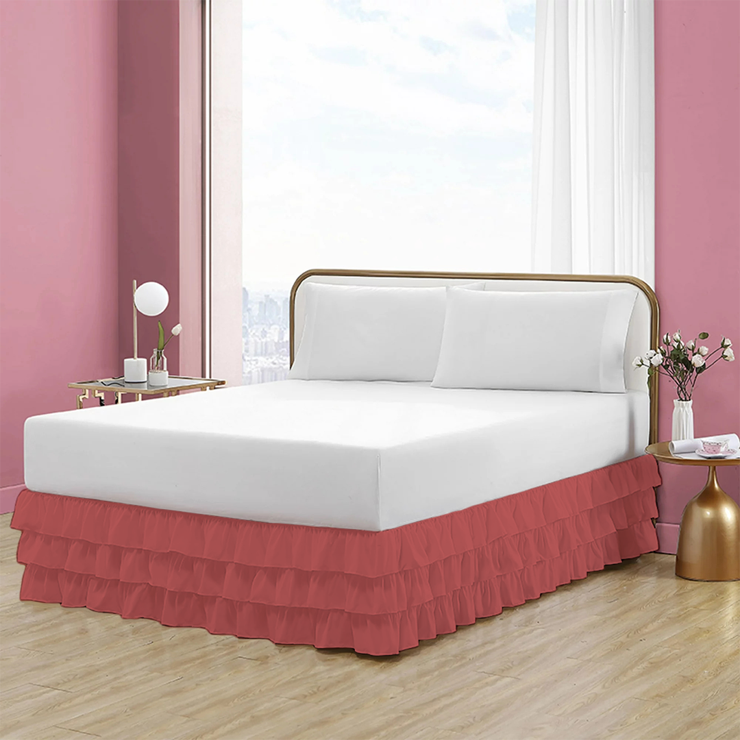 Brick Red Multi Ruffle Bed skirt Comfy Solid