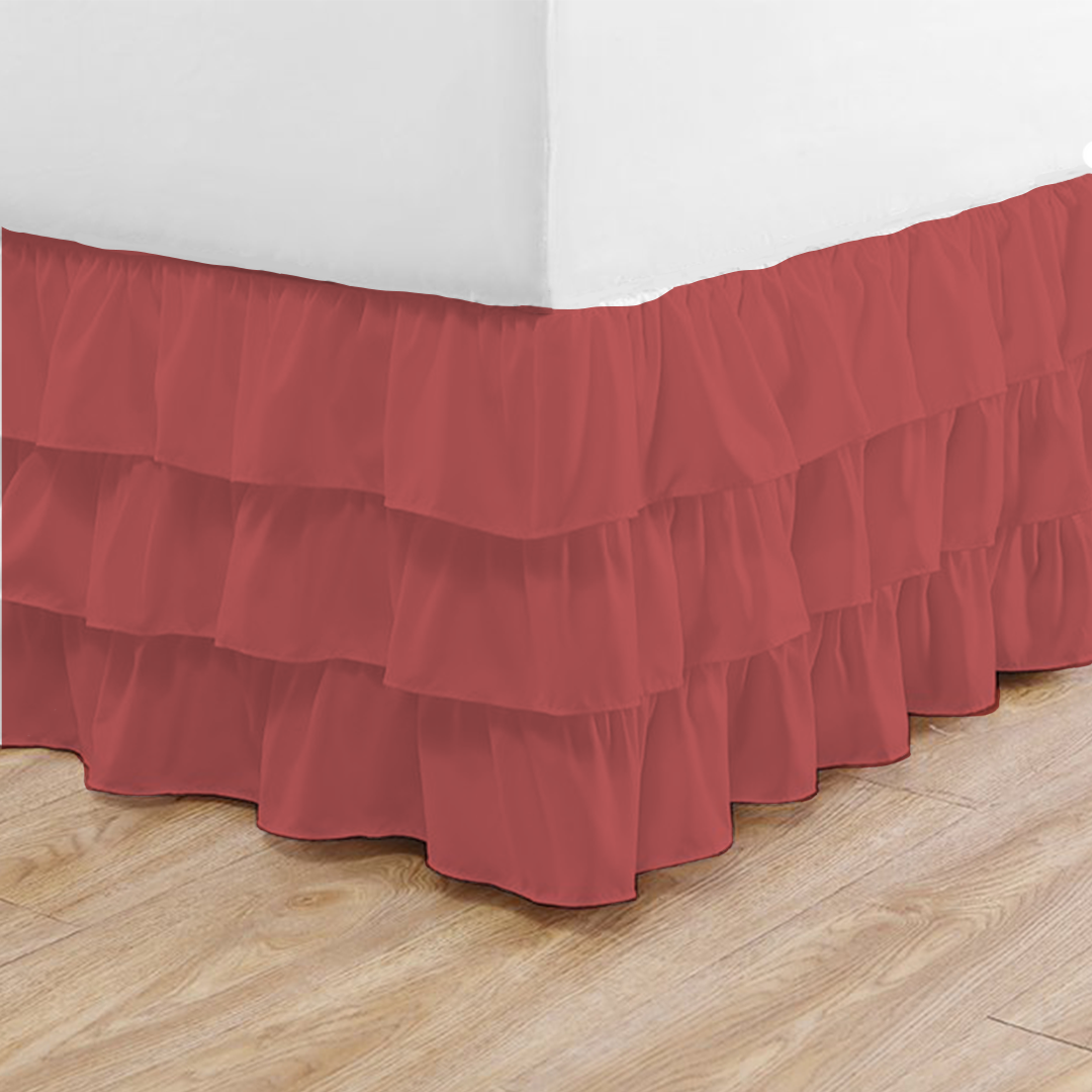 Brick Red Multi Ruffle Bed skirt Comfy Solid