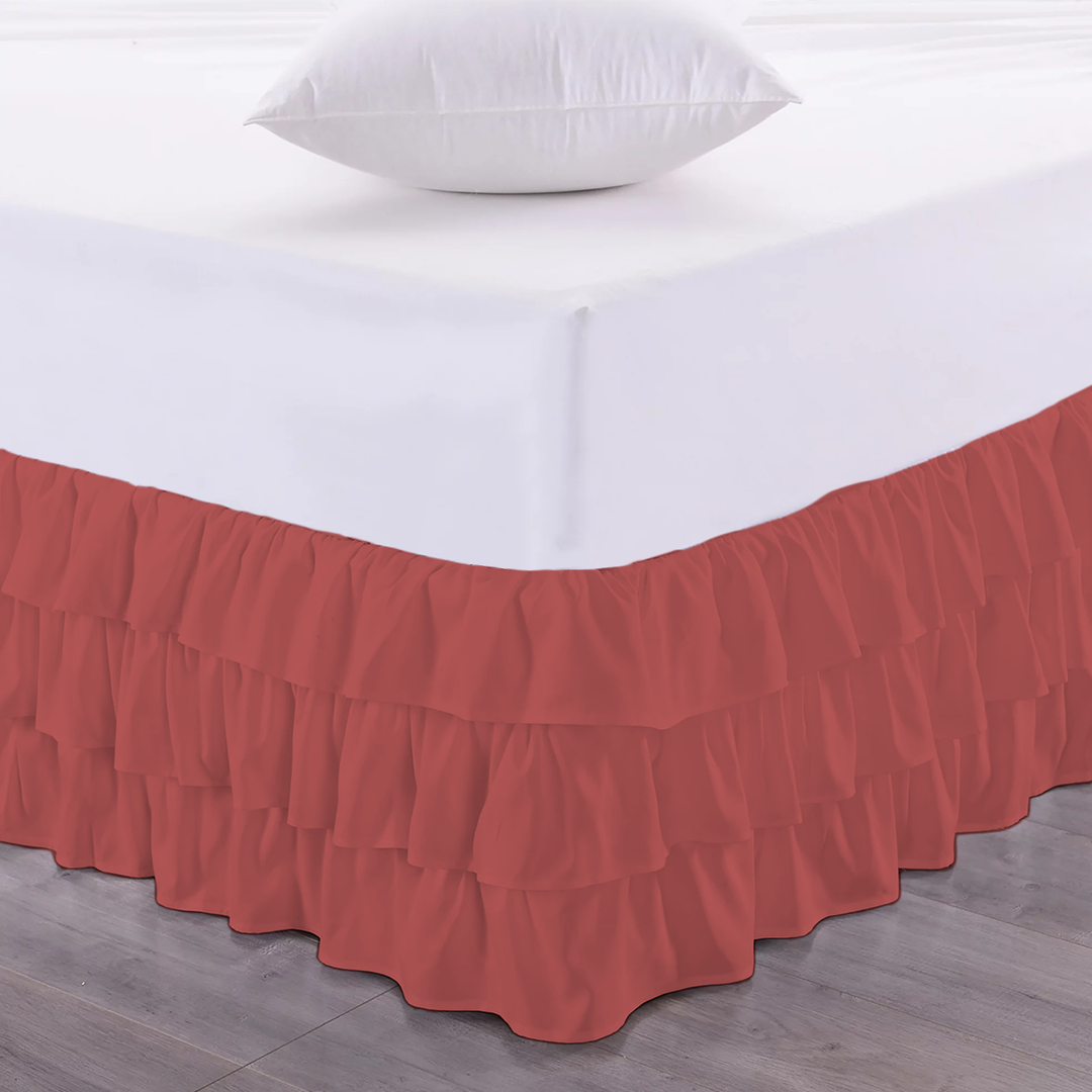 Brick Red Multi Ruffle Bed skirt Comfy Solid