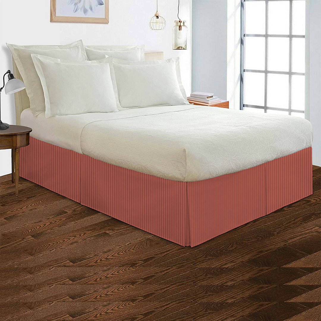 Brick Red Stripe Bed Skirt Comfy Sateen