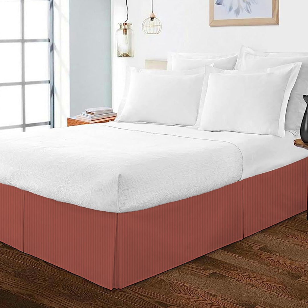 Brick Red Stripe Bed Skirt Comfy Sateen