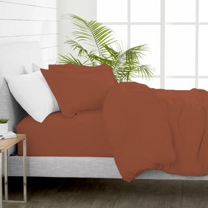 Brick Red Duvet Cover Set with Fitted Sheet Solid Comfy