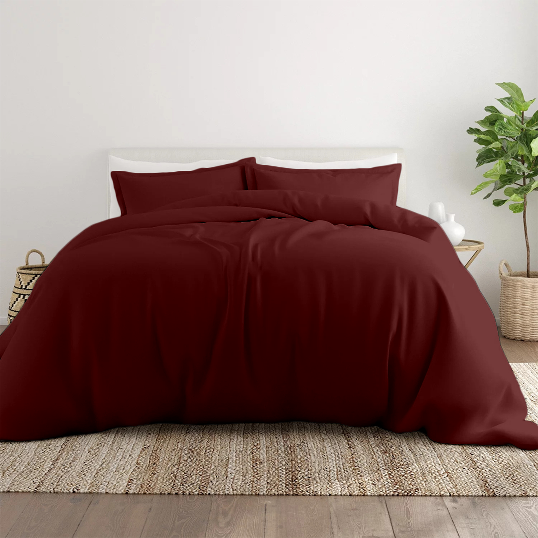 Burgundy Duvet Cover Set Comfy Sateen